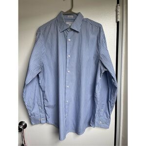 Banana Republic Button Down Large Mens Woven in Italy Blue and White Collar